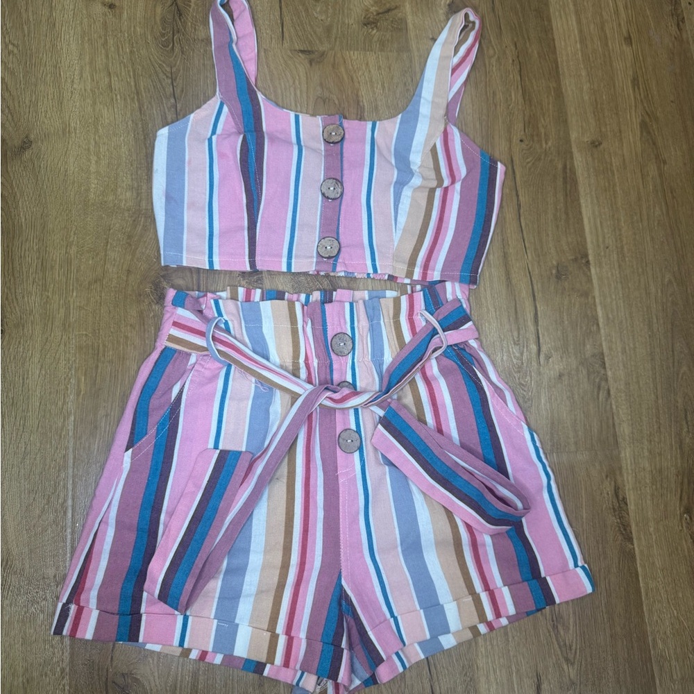 Striped Pink and Blue Two-Piece Set